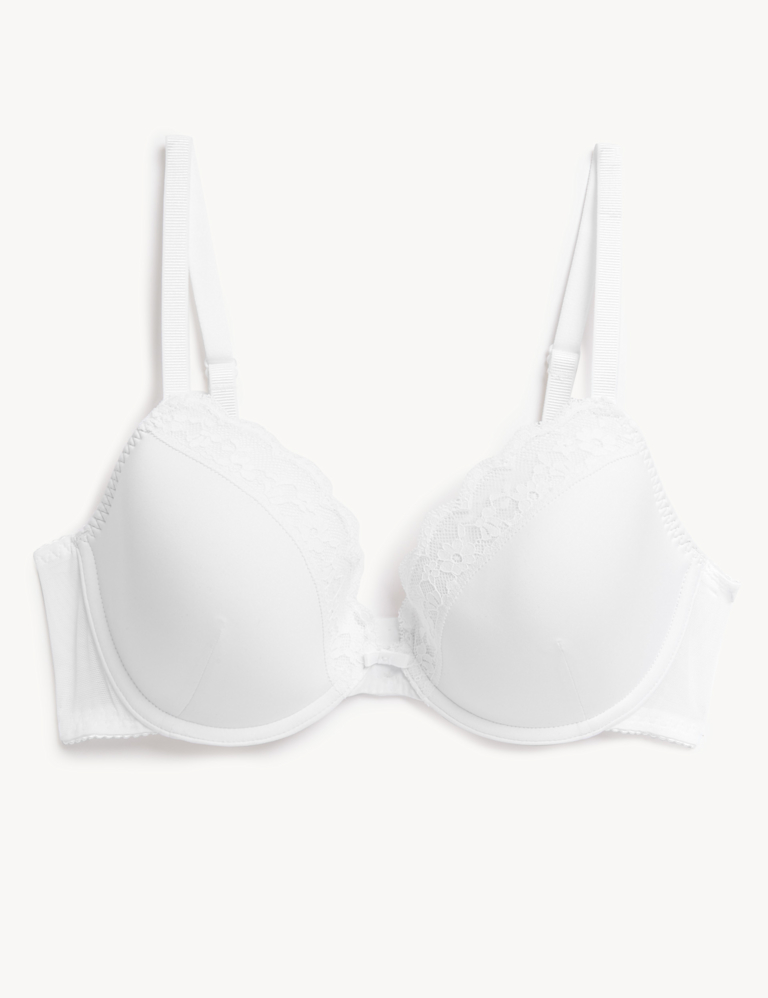 Lace Trim Wired Plunge Bra A-E