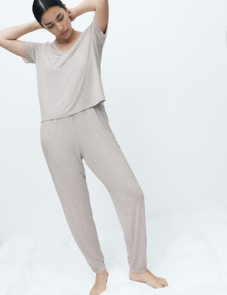 Lace Trim Cuffed Hem Pyjama Set