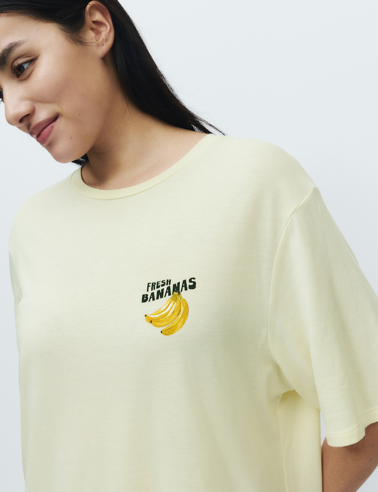 Cotton Modal Fruit Graphic Oversized T-Shirt