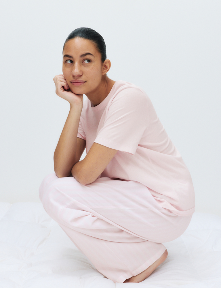 Pure Cotton Pyjama Set With Woven Bottoms