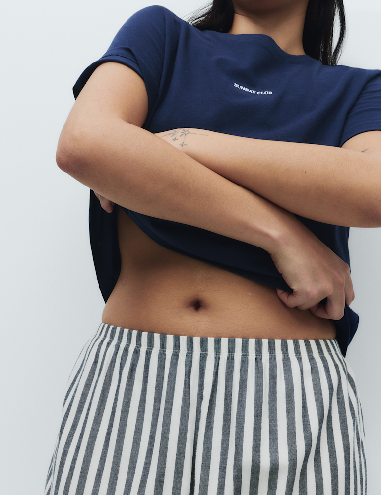 Pure Cotton Pyjama Set With Woven Bottoms