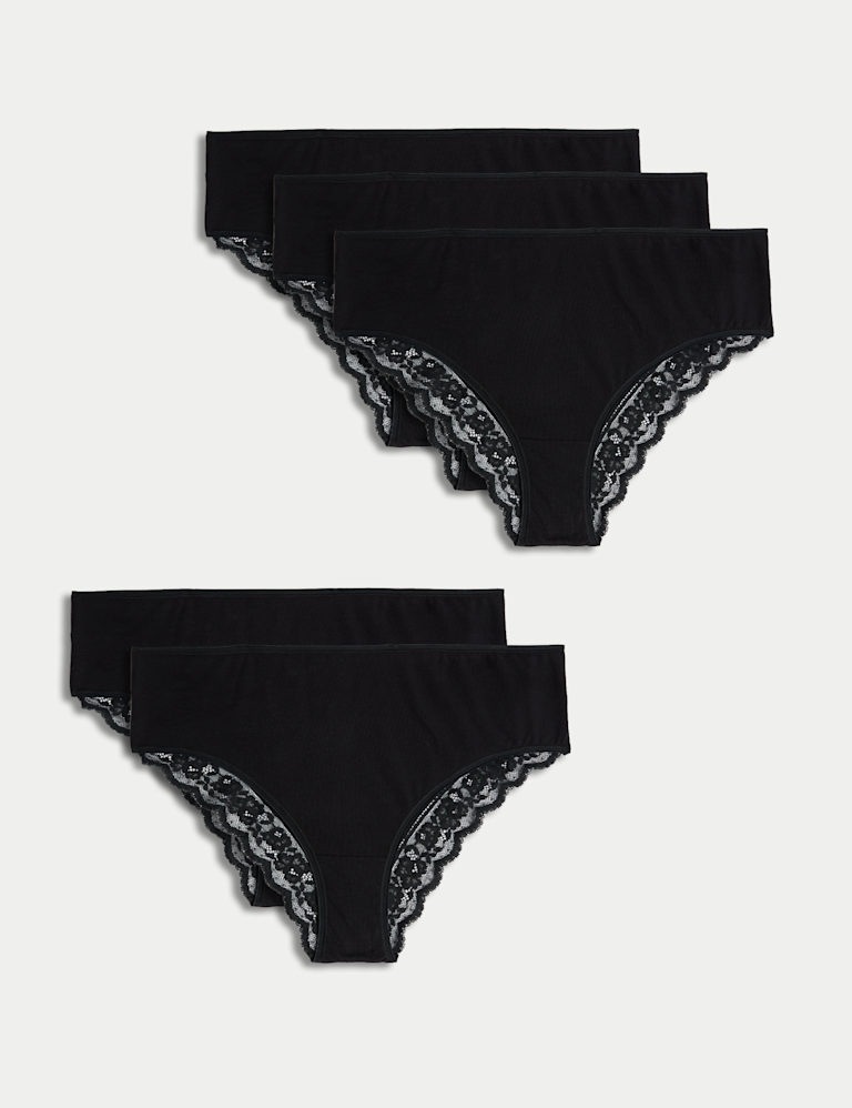 5pk Cotton & Lace High Waisted Brazilian Knickers 5pk Cotton & Lace High Waisted Brazilian Knickers