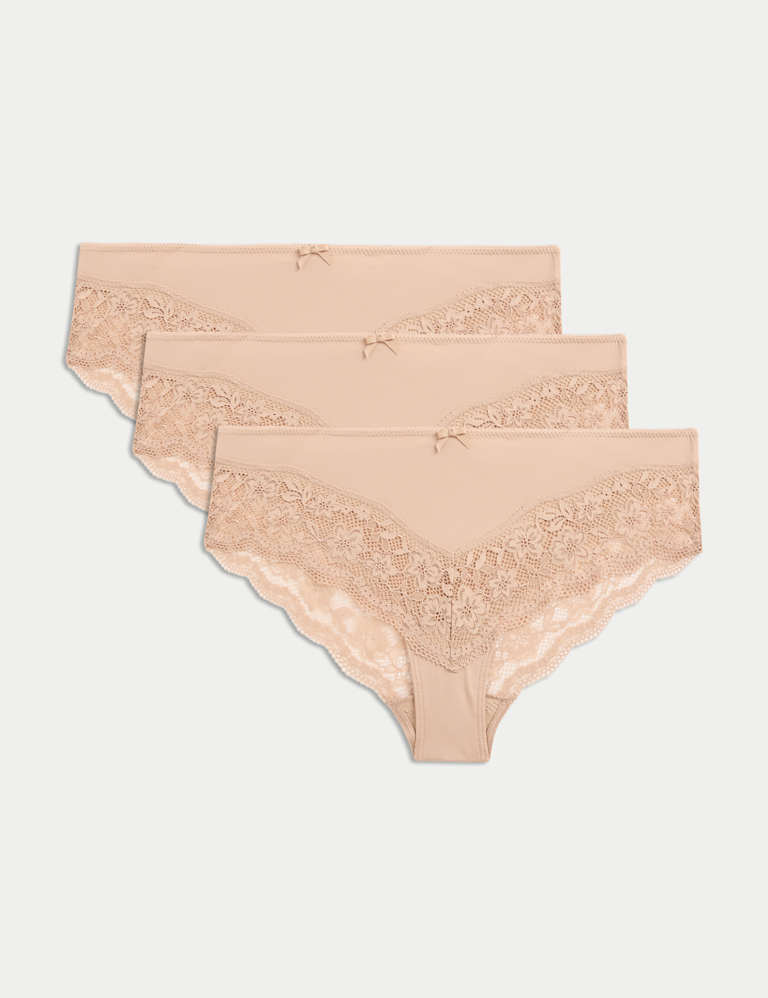 3pk Lace Trim Brazilian Knickers