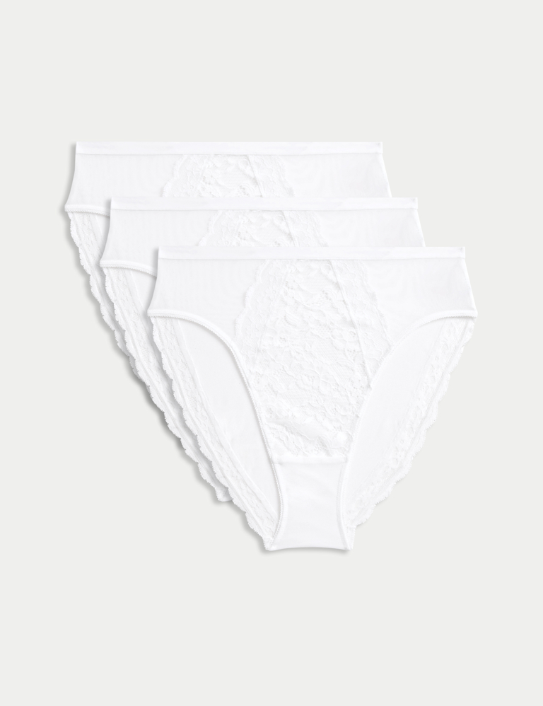 3pk Lace High Waisted High Leg Knickers
