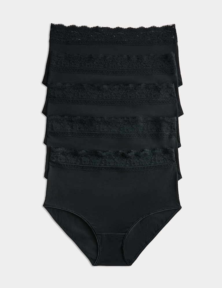 5pk Cotton Lycra® & Lace Full Briefs