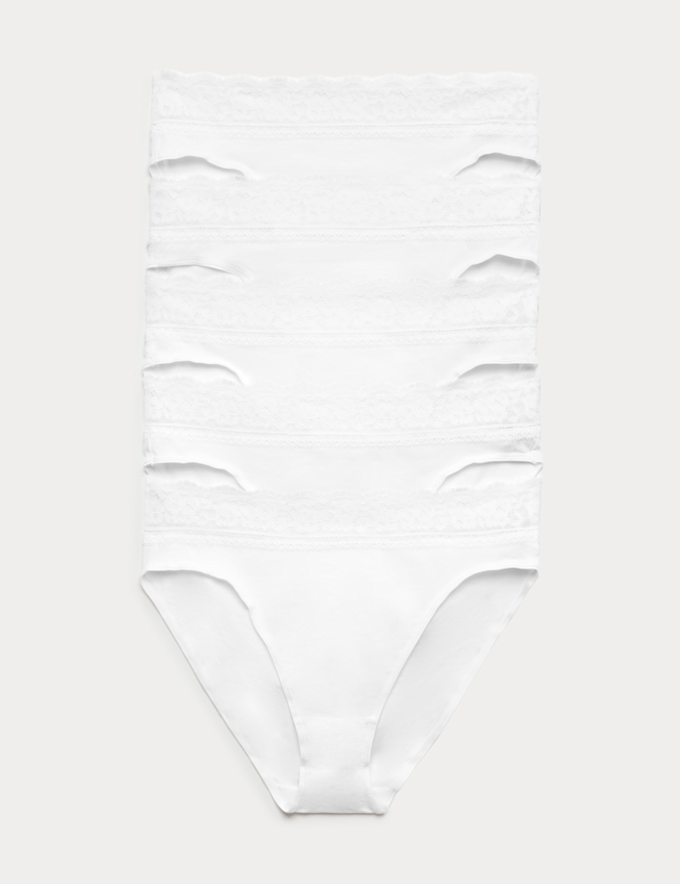 5pk Cotton Lycra® High Leg & Lace Knickers