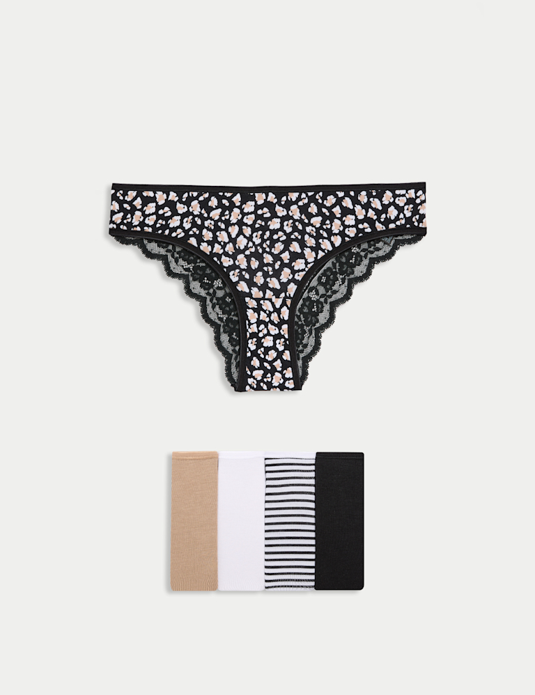 5pk Cotton Rich Printed Brazilian Knickers