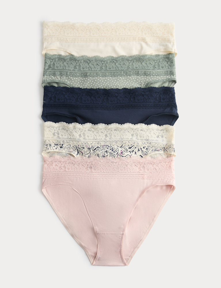 5pk Cotton Rich Printed High Leg Knickers