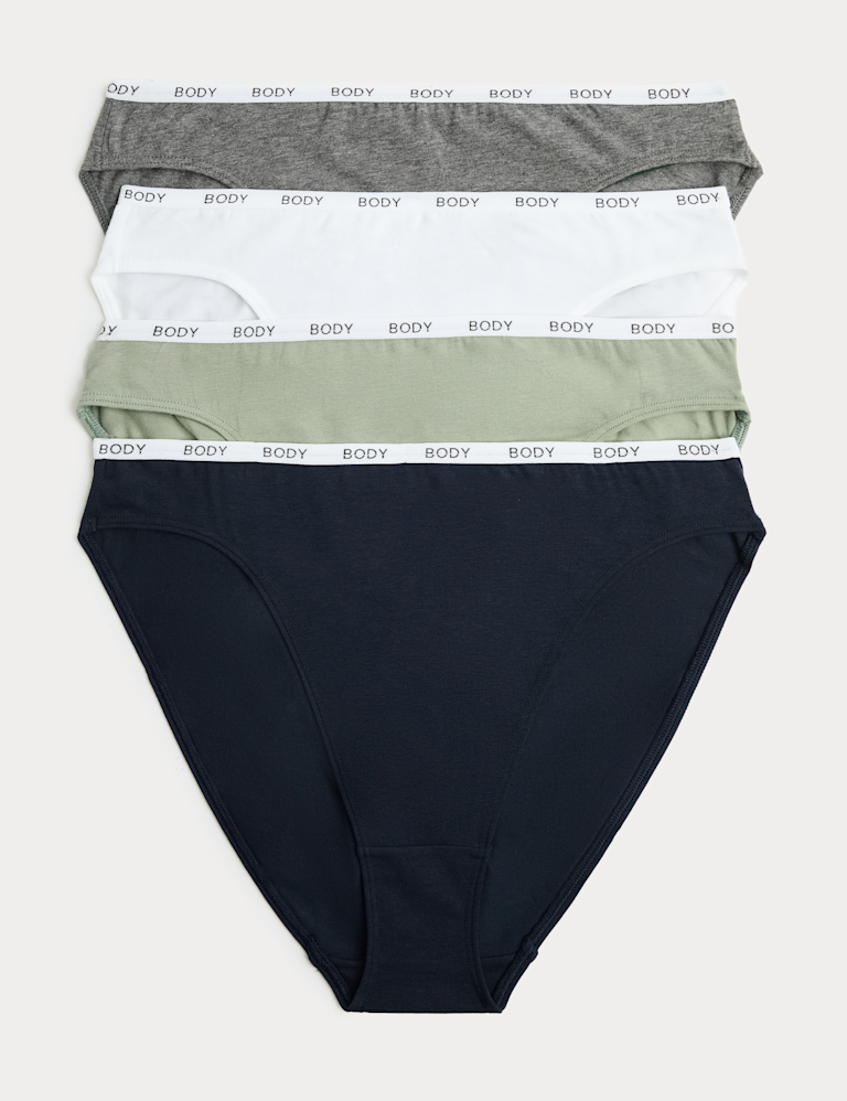 4pk Cotton Rich High Leg Knickers