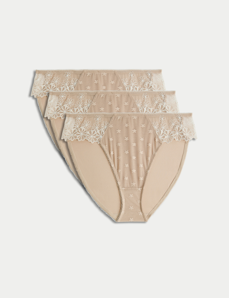3pk Daisy Embroidery High Leg Knickers