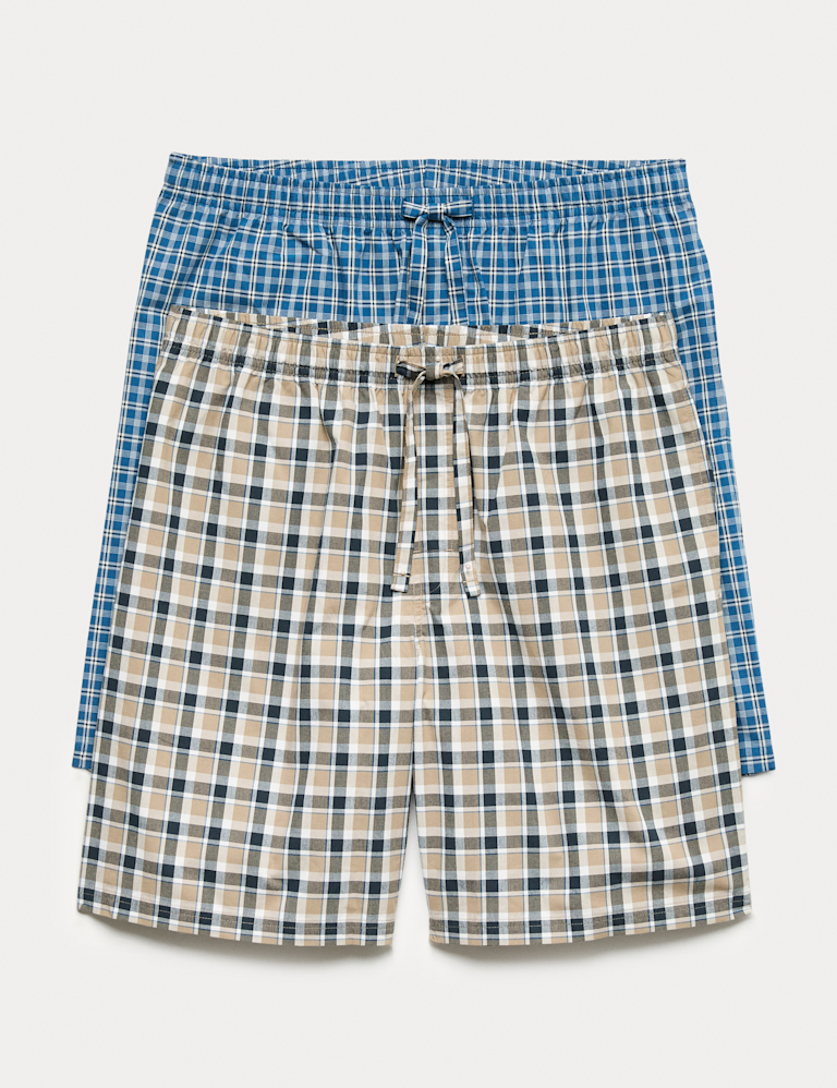 2 Pack Pure Cotton Checked Pyjama Shorts