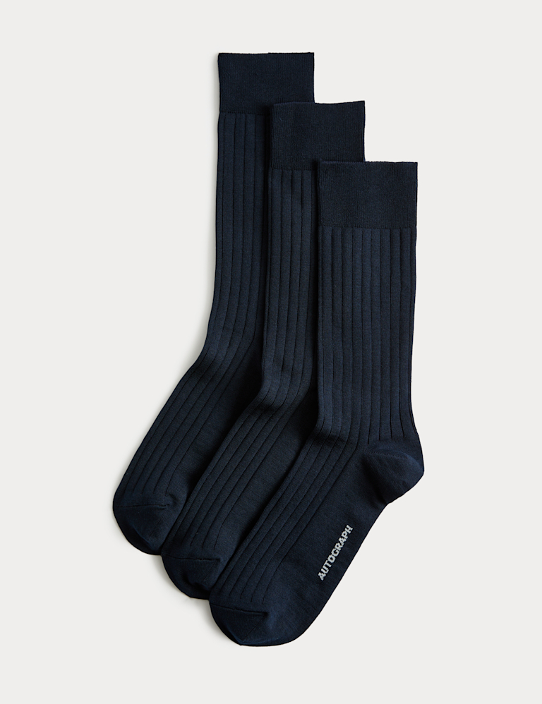 3 Pack Egyptian Cotton Rich Ribbed Socks