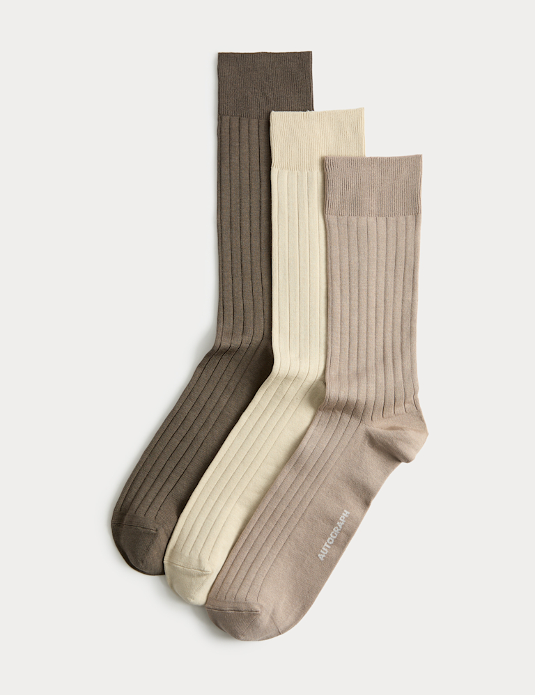 3 Pack Egyptian Cotton Rich Ribbed Socks