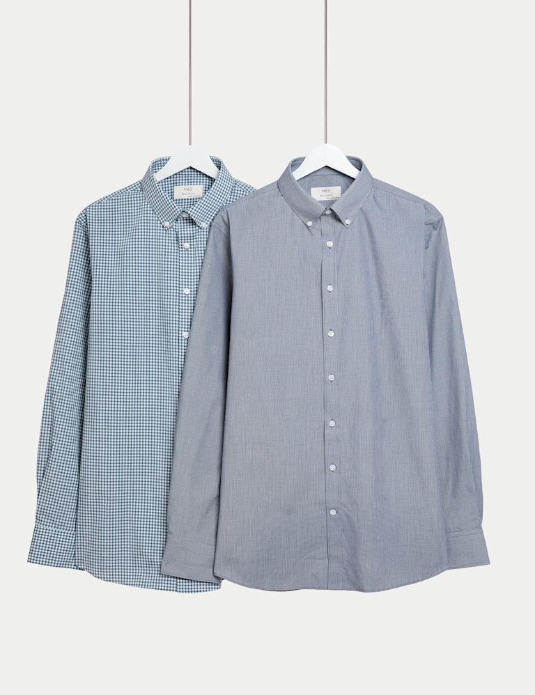 2 Pack Regular Fit Easy Iron Check Shirts