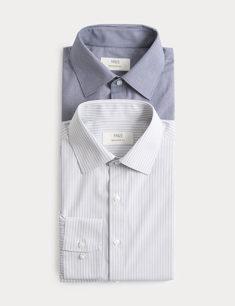 2 Pack Regular Fit Easy Iron Striped Shirts