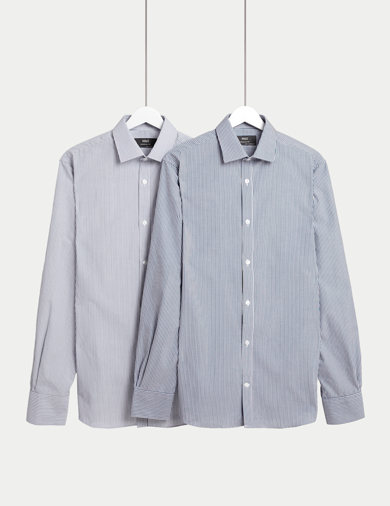 2 Pack Regular Fit Easy Iron Cotton Blend Poplin Shirts