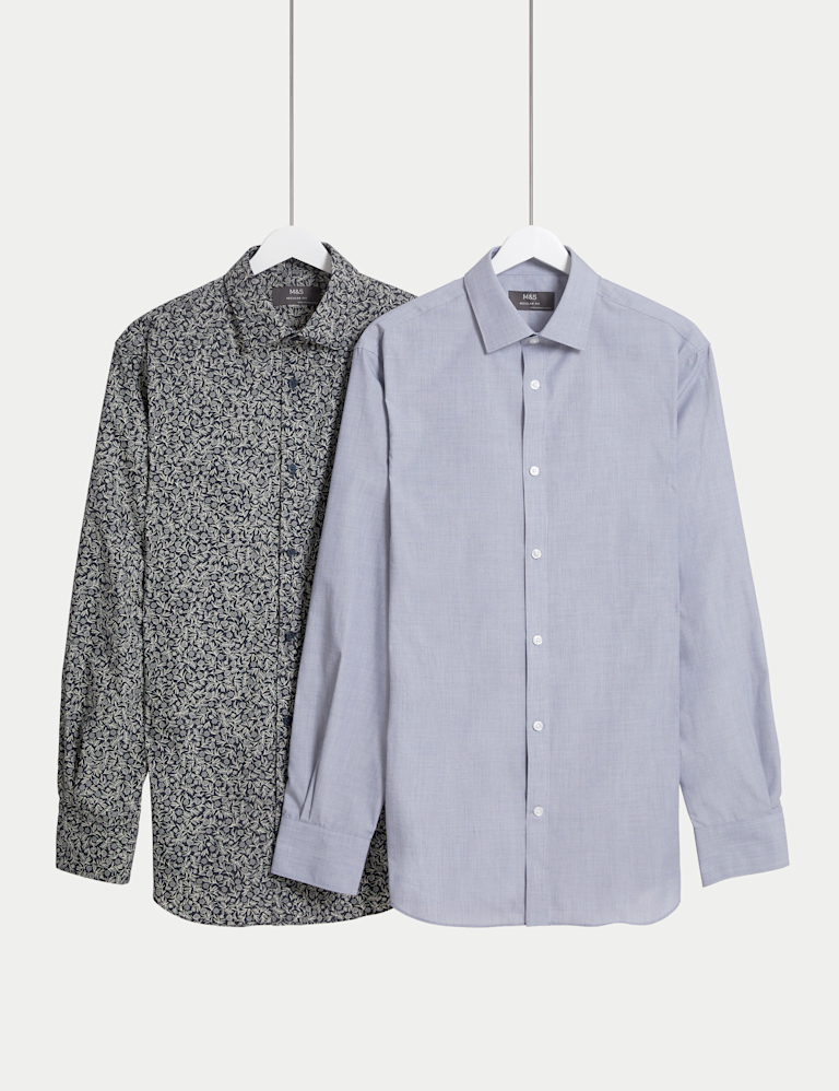 2 Pack Regular Fit Easy Iron Cotton Blend Poplin Shirts