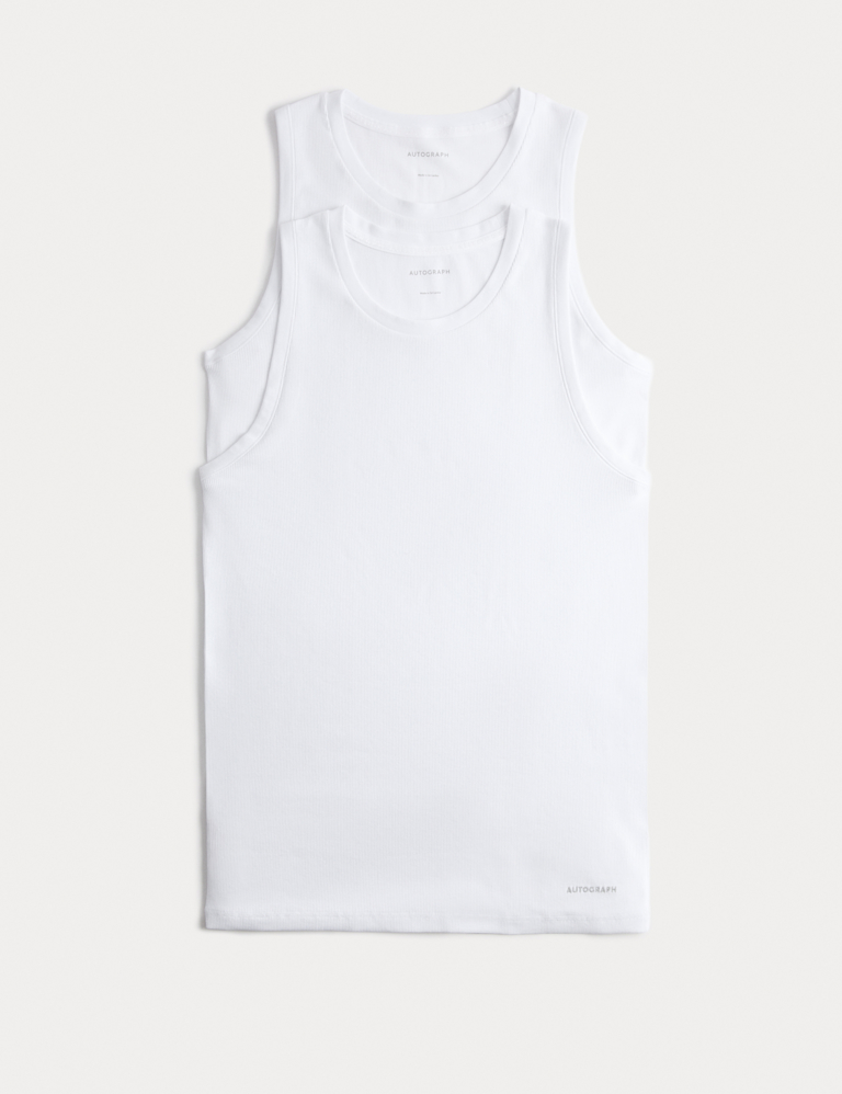 2 Pack Cotton Rich Ribbed Sleeveless Vests