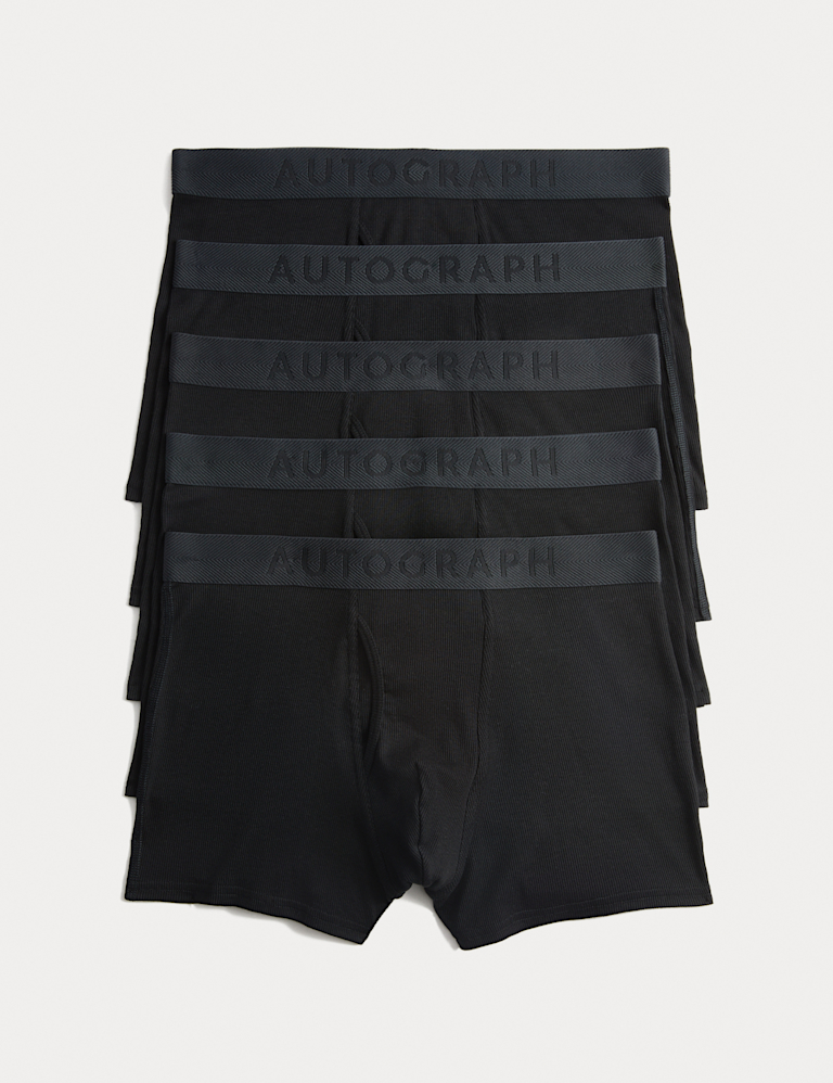 5 Pack Cotton Rich Ribbed Stretch Trunks