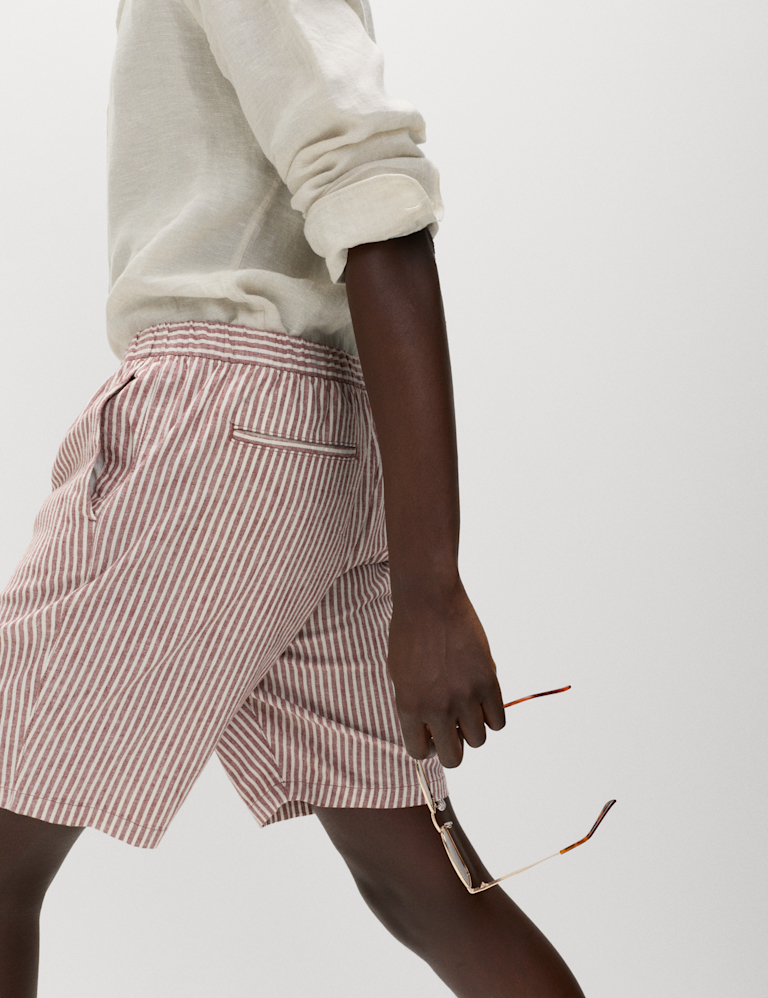 Cotton Linen Blend Stretch Shorts