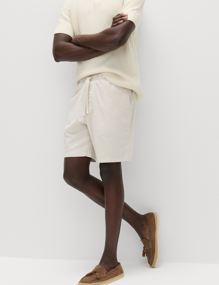 Cotton Linen Blend Stretch Shorts
