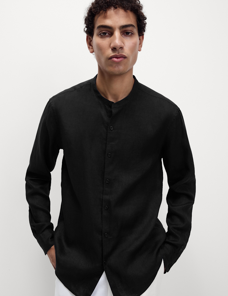 Pure Linen Grandad Collar Shirt