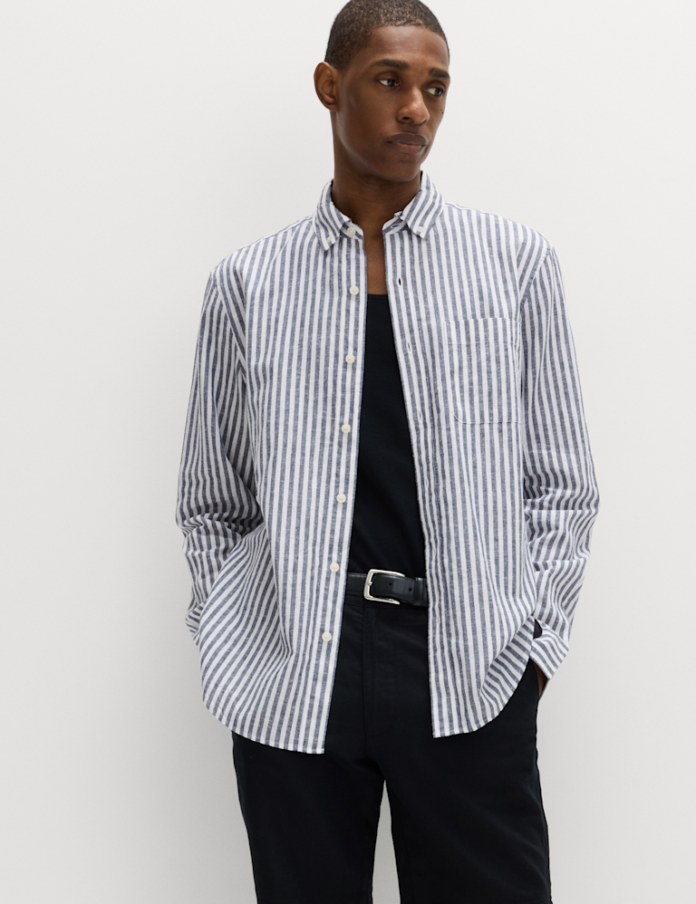 Linen Cotton Blend Striped Shirt Linen Cotton Blend Striped Shirt