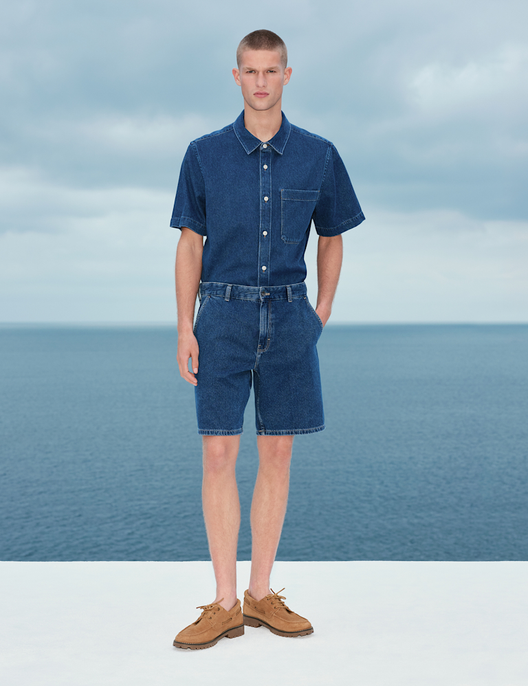 Pure Cotton Denim Short Sleeve Shirt