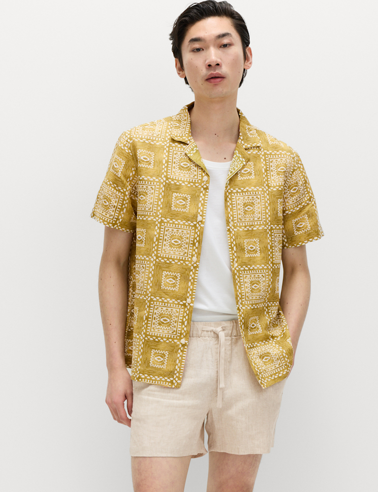 Linen Rich Abstract Tile Print Shirt
