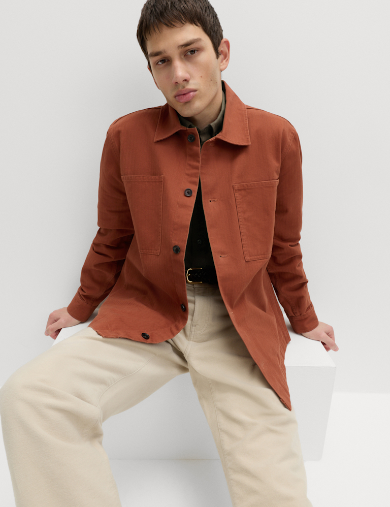 Pure Cotton Herringbone Overshirt?