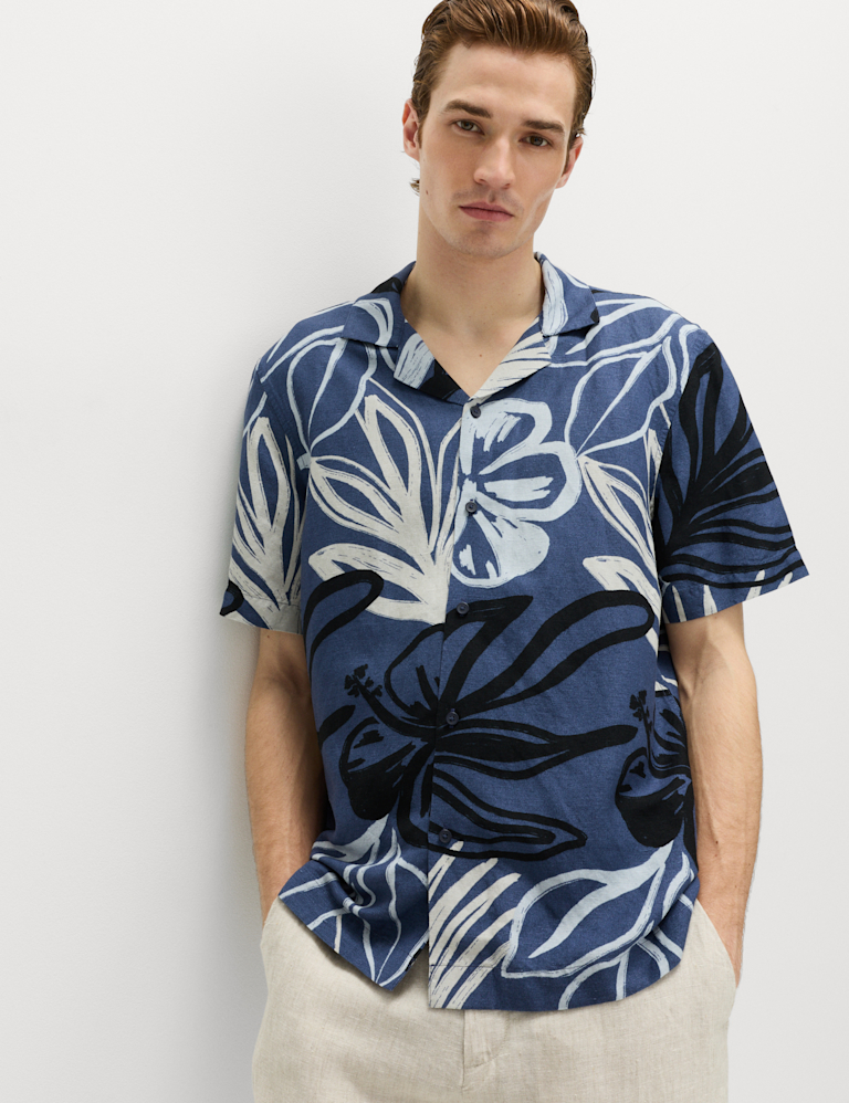 Linen Blend Hawaiian Short Sleeve Shirt