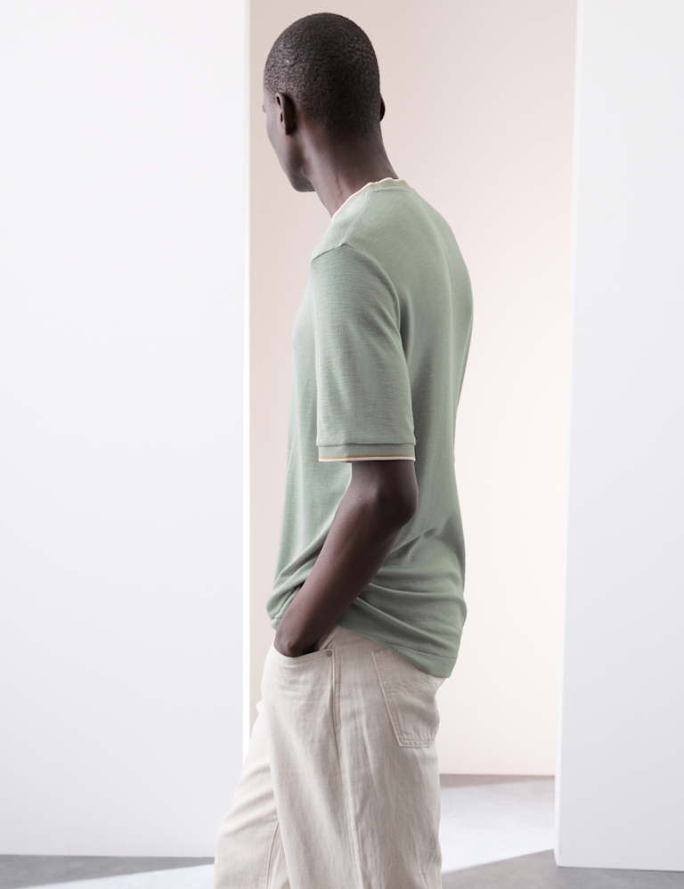 Linen Blend Crew Neck T-Shirt