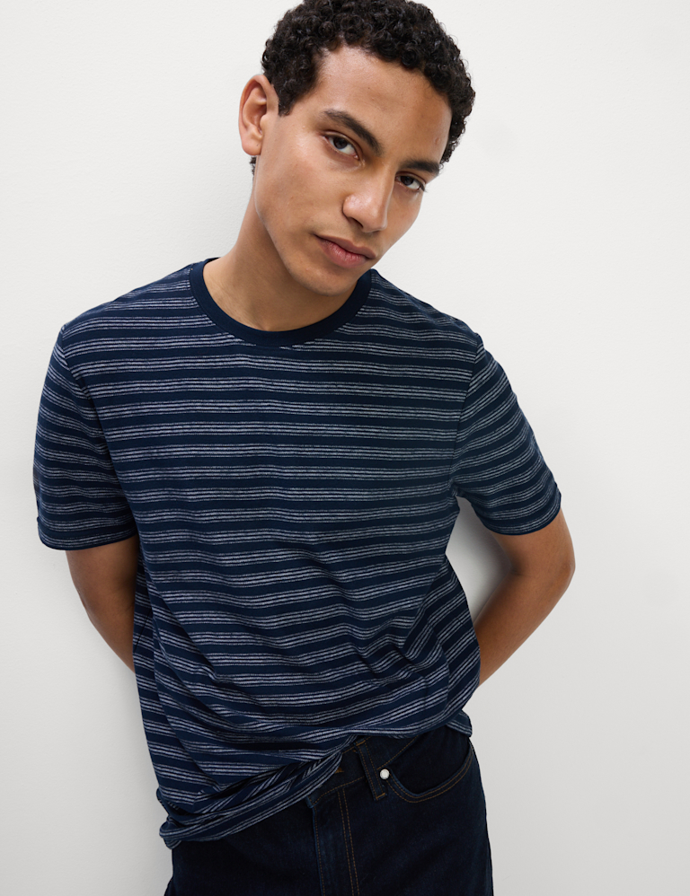 Cotton Linen Blend Striped T-Shirt