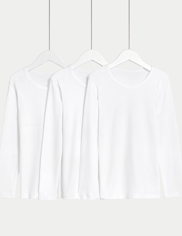 3pk Pure Cotton Long Sleeve Vests (2-14 Yrs)