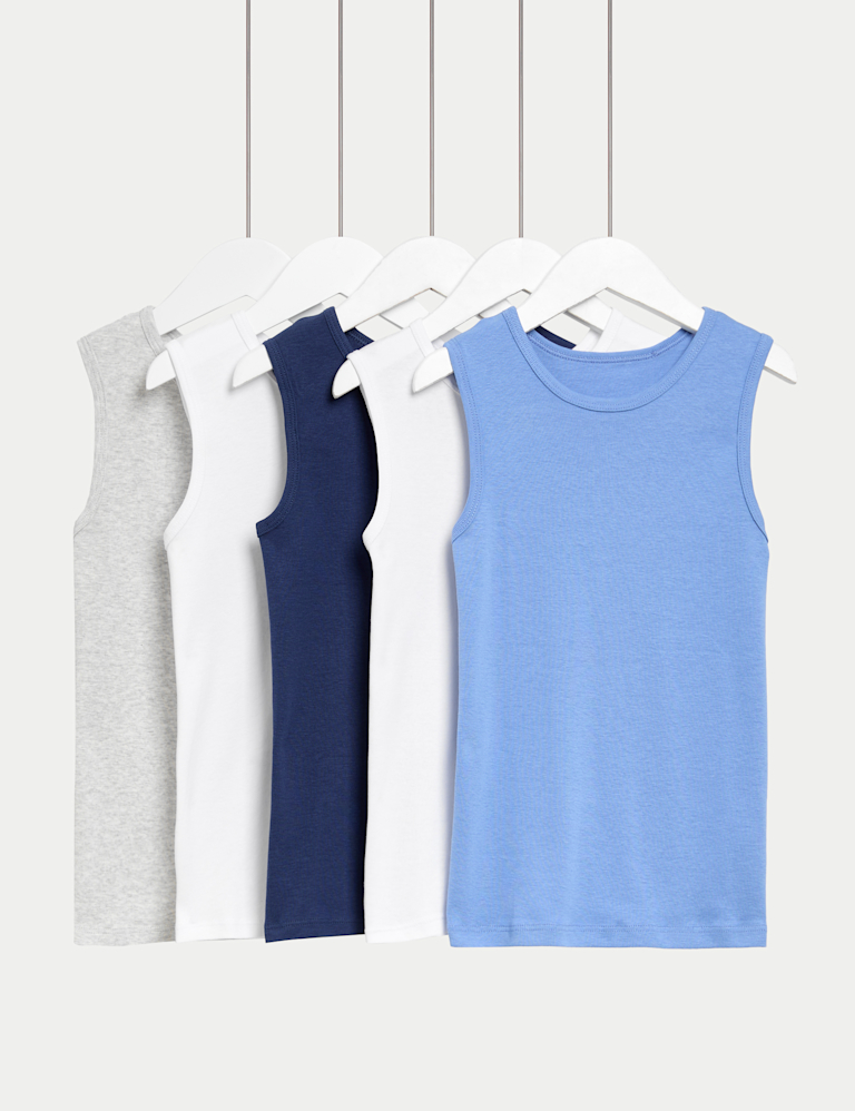 5 Pack Pure Cotton Plain Vests (2-14 Yrs)