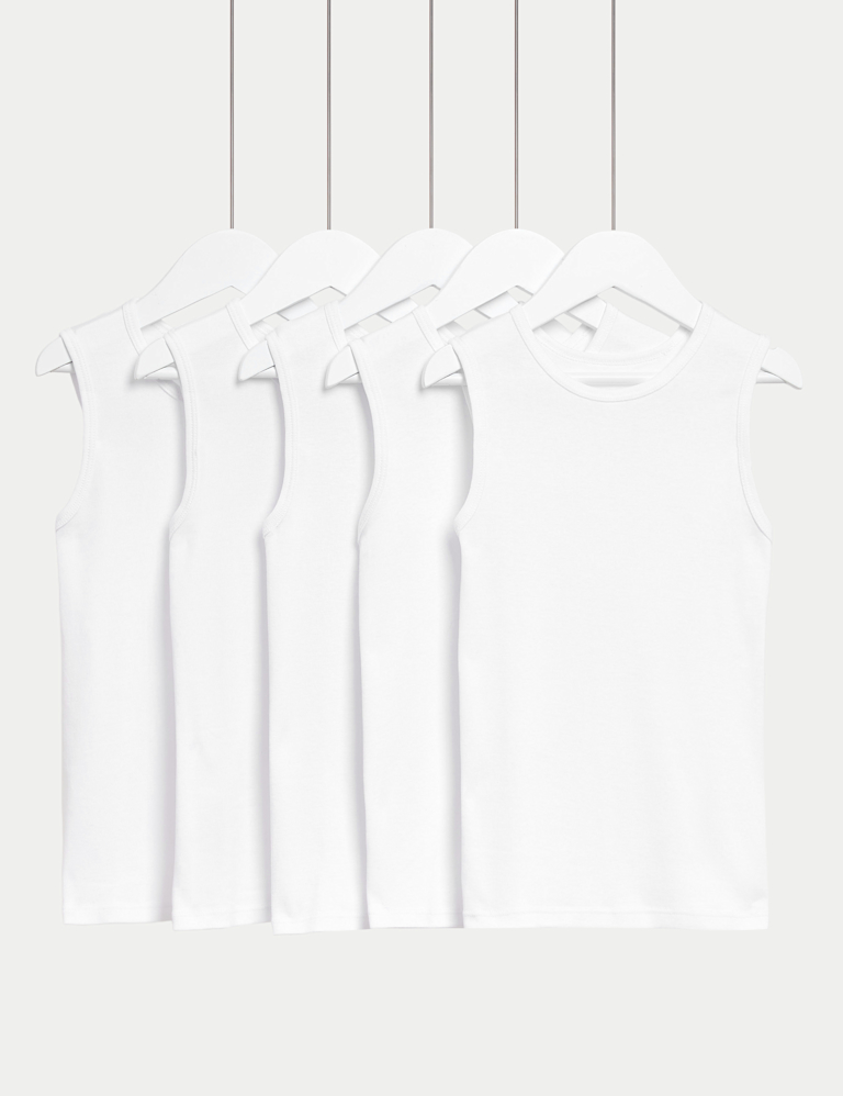 5 Pack Pure Cotton Plain Vests (2-14 Yrs)