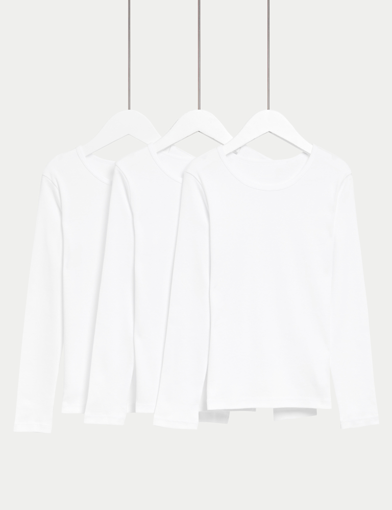 3 Pack Pure Cotton Long Sleeve Vests (2-14 Yrs) 3 Pack Pure Cotton Long Sleeve Vests (2-14 Yrs)