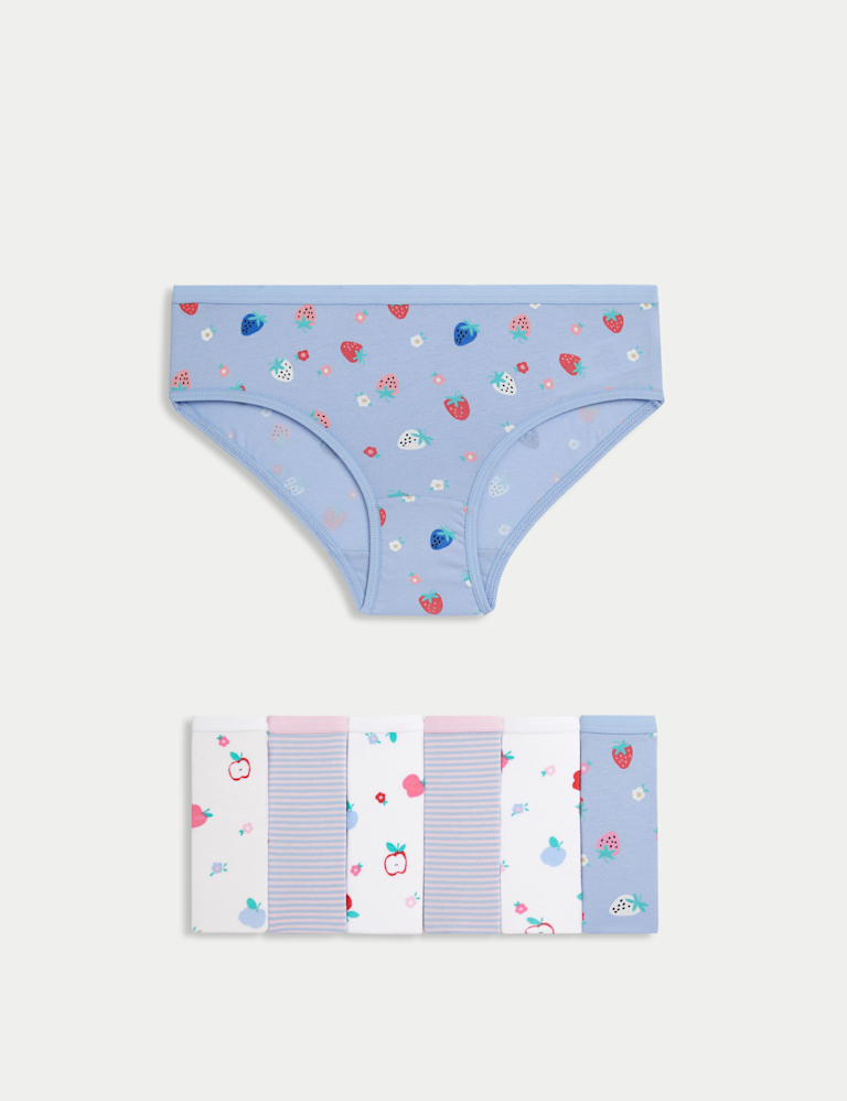 7pk Cotton with Stretch Fruit Print Knickers (2-12 Yrs) 7pk Cotton with Stretch Fruit Print Knickers (2-12 Yrs)