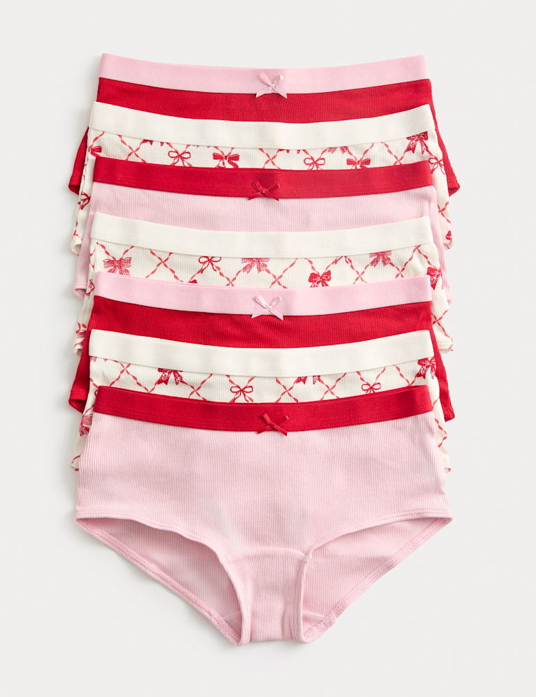 7 Pack Cotton with Stretch Bow Striped Shorts (5-16 Yrs)