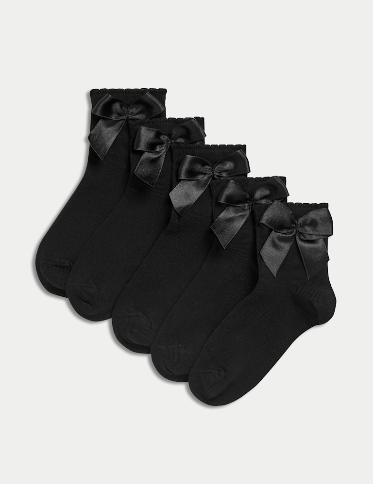 5 Pack Cotton Rich Ankle Bow Socks (6 Small-7 Large) 5 Pack Cotton Rich Ankle Bow Socks (6 Small-7 Large)