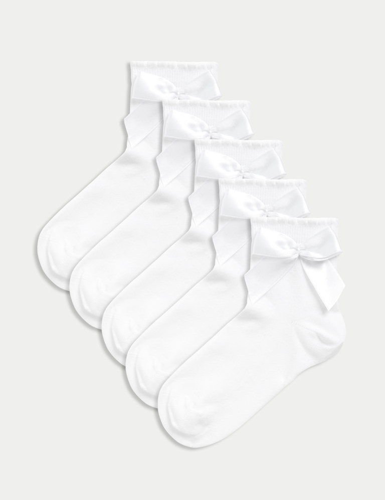 5 Pack Cotton Rich Ankle Bow Socks (6 Small-7 Large)