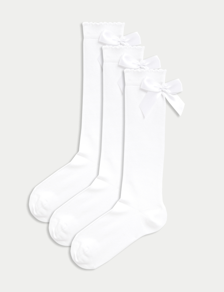 3p Cotton Rich Picot Knee High Bow Socks (6-8½ Small – 4-7 Large) 3p Cotton Rich Picot Knee High Bow Socks (6-8½ Small – 4-7 Large)