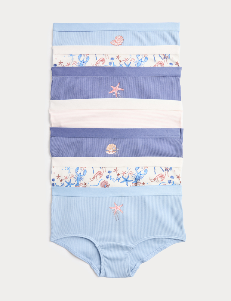 7 Pack Cotton with Stretch Seashell Print Shorts (5-16 Yrs)