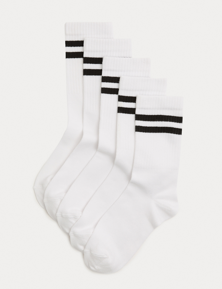5 Pack Cotton Rich Striped Sports Socks (6 Small-7 Large) 5 Pack Cotton Rich Striped Sports Socks (6 Small-7 Large)
