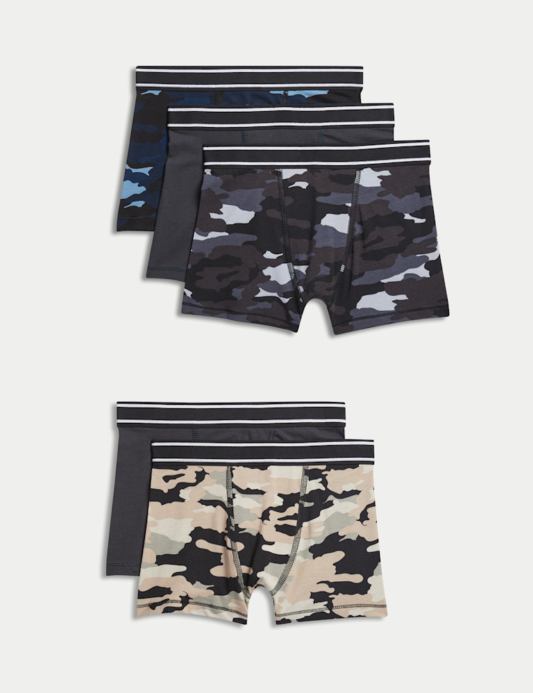 5pk Cotton with Stretch Camo Trunks (5-16 Yrs) 5pk Cotton with Stretch Camo Trunks (5-16 Yrs)