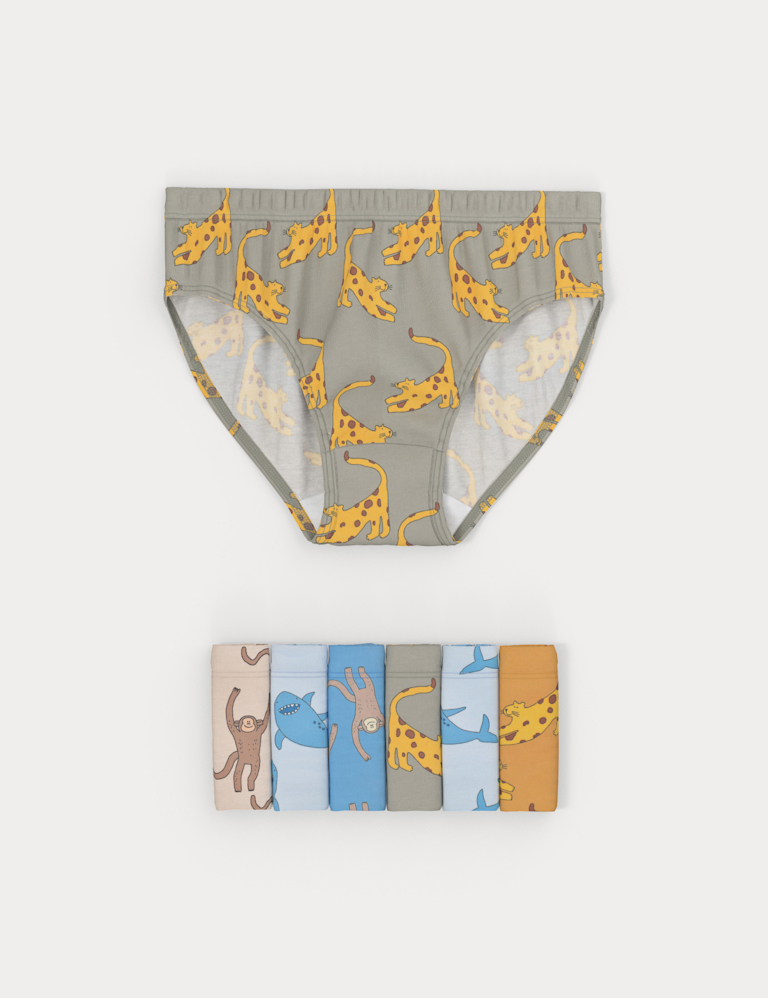 7 Pack Pure Cotton Animal Print Briefs (2-8 Yrs) 7 Pack Pure Cotton Animal Print Briefs (2-8 Yrs)
