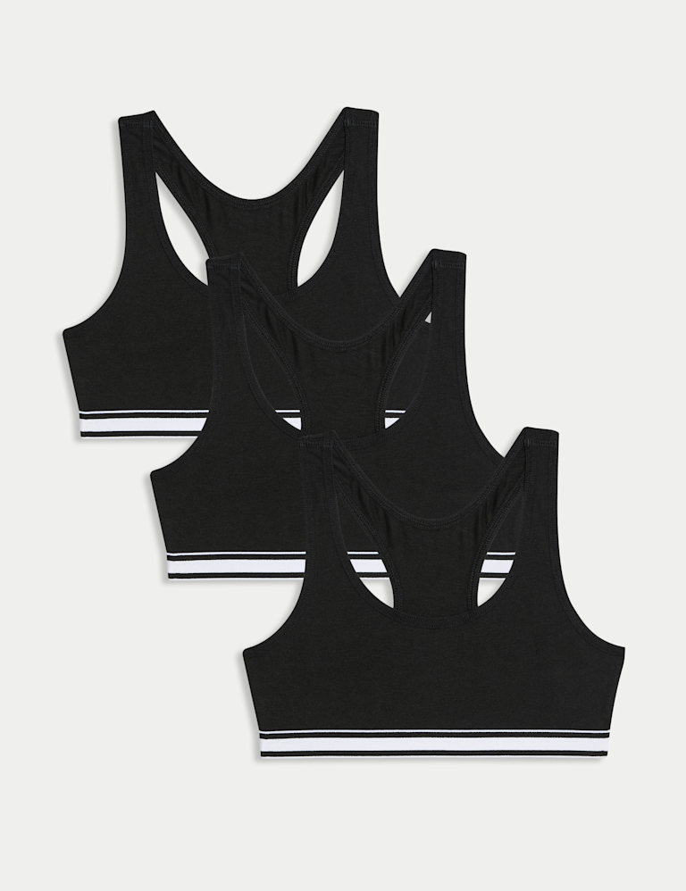 3 Pack Cotton with Stretch Racer Back Crop Tops (6-16 Yrs)