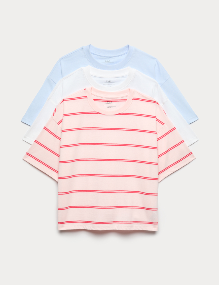 3 Pack Pure Cotton Boxy T-Shirts (6-16 Yrs) 3 Pack Pure Cotton Boxy T-Shirts (6-16 Yrs)