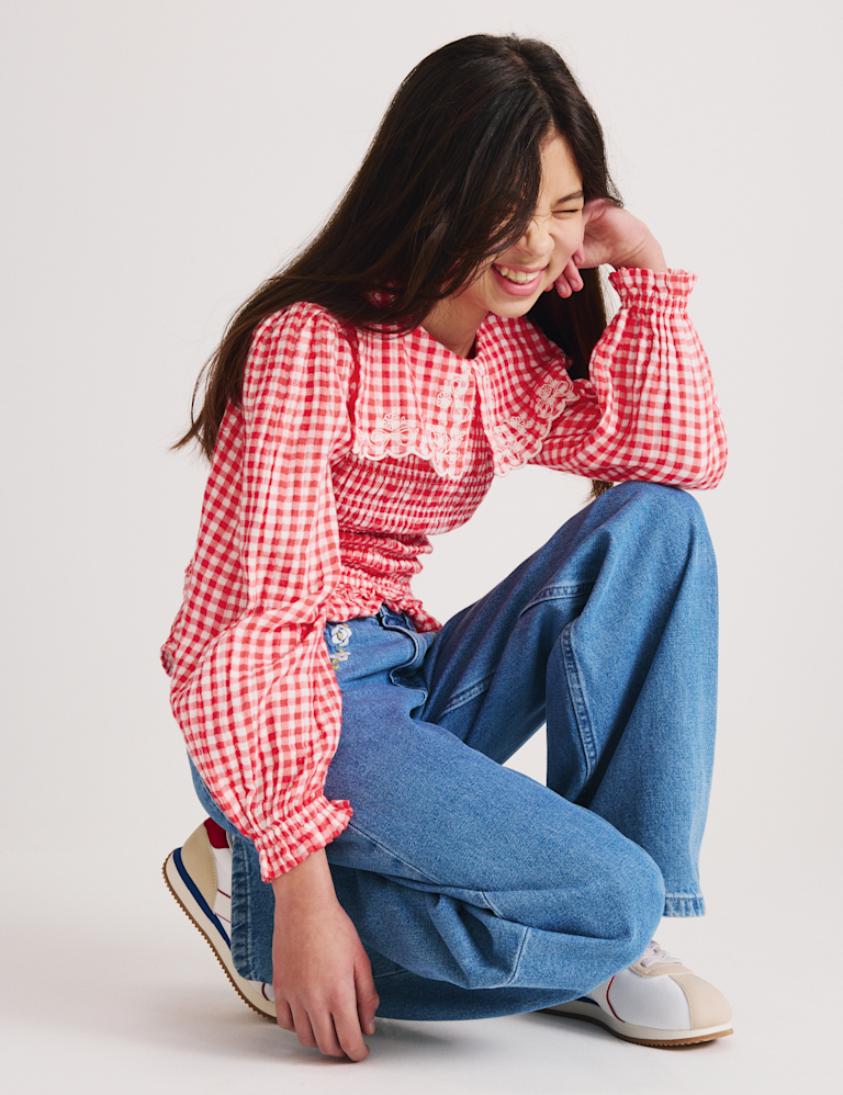 Pure Cotton Gingham Blouse (6-16 Yrs)