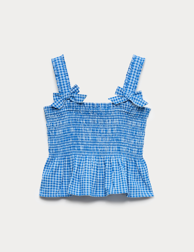 Pure Cotton Shirred Bow Top (6-16 Yrs) Pure Cotton Shirred Bow Top (6-16 Yrs)
